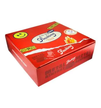Caixa de Cinzeiro Metal Smoking Labels de frente tabacaria da mata