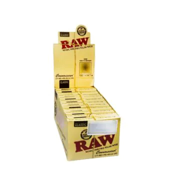 Caixa de Seda Raw 1 1/4 Connoisseur c/ Piteira pré-enroladas