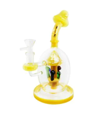 Bong de Vidro Abduzido Gold Mushroom Colors de lado tabacaria da mata