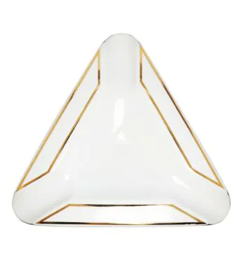 Cinzeiro de Cerâmica Triângulo Branco c/ Dourado
