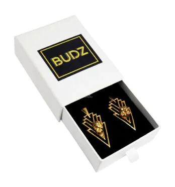 Caixa do Brincos Budz Flowers 24k Triangle aberta