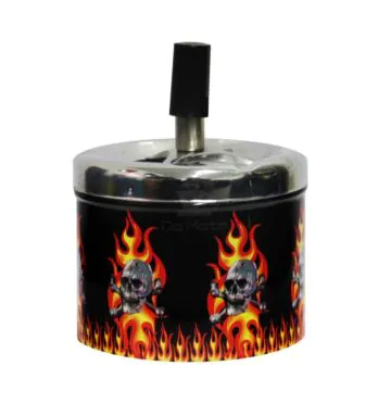 Cinzeiro de Metal c/ Tampa Giratória Skull on Fire