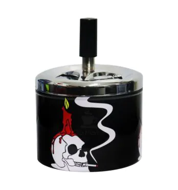 Cinzeiro de Metal c/ Tampa Giratória Skull