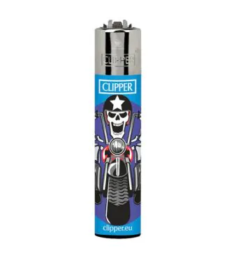 Isqueiro Clipper Skull Ride Azul