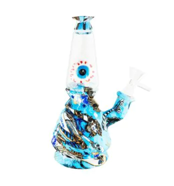 Bong de Silicone e Vidro Eye Blue 18cm de frente tabacaria da mata