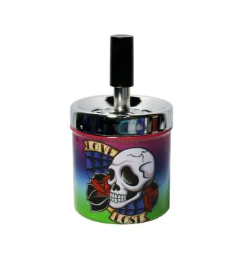 Cinzeiro de Metal Pequeno c/ Tampa Giratória Skull Lover