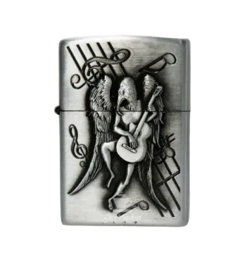 Isqueiro de Metal Prata Skeleton Playing Guitar
