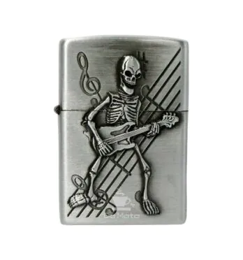 Isqueiro de Metal Prata skeleton playing guitar