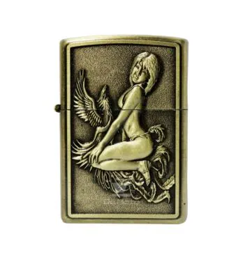 Isqueiro de Metal Dourado Woman and Phoenix