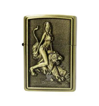 Isqueiro de Metal Dourado Lion and Woman