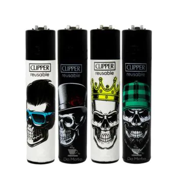 Kit com 4 Isqueiros Clipper Skulls Heads Edição para Colecionador
