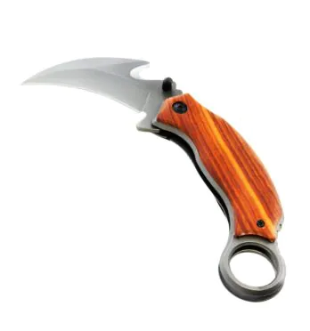 Canivete Karambit Cabo de Madeira de frente tabacaria da mata