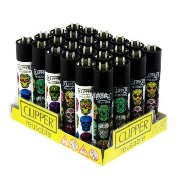 Caixa de Isqueiro Clipper Triple Skull de lado tabacaria da mata