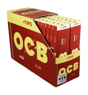 Caixa de Seda OCB Rice King Size Slim + Tips C/32un de lado tabacaria da mata