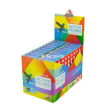 Caixa de Filtro Carvão Gizeh Rainbow Active de lado tabacaria da mata