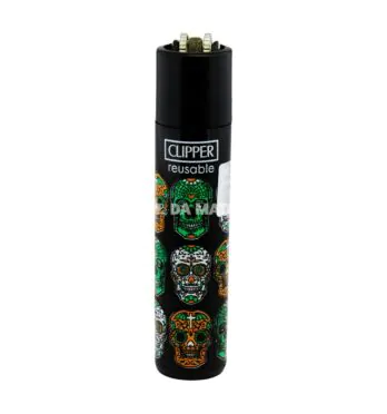Isqueiro Clipper Triple Skull de frente tabacaria da mata