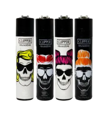 Kit com 4 Isqueiros Clipper Skeleton Hair Edição para colecionador