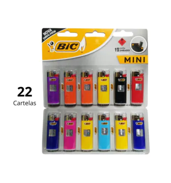 Kit Com 22 Cartelas de Isqueiro Bic Mini