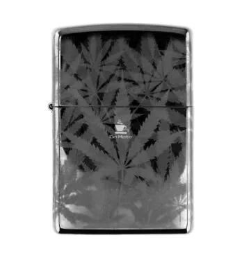 Isqueiro Zippo Black Polished Cannabis 48924 de frente