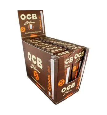 Caixa de Cones OCB Slim Unbleached de frente aberta