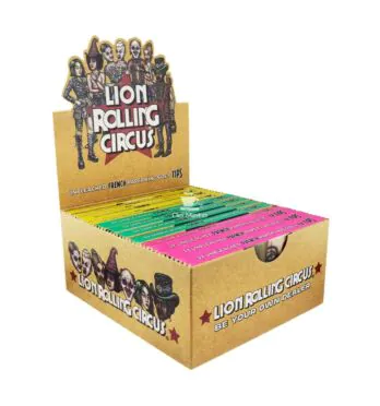 Caixa de Seda Lion Rolling Circus Unbleached King Size + Tips de frente