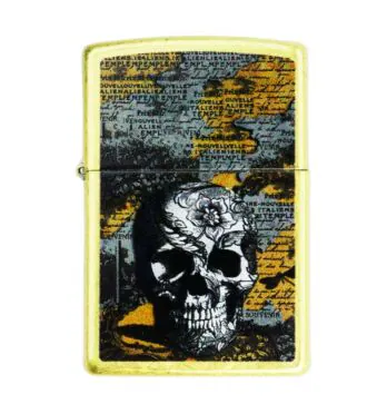 Isqueiro Zippo Floral Skull Design 46577 de frente tabacaria da mata