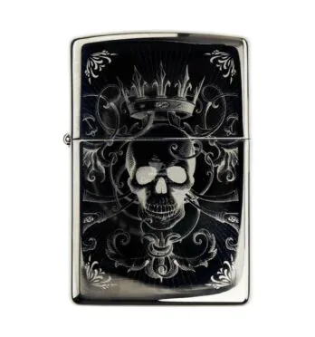 Isqueiro Zippo Skull King Design 46699 de frente tabacaria da mata