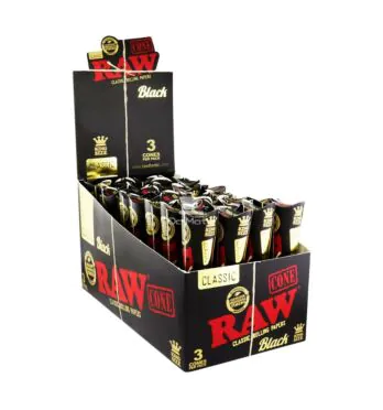 Caixa de Cones Pré-enrolados Raw Black King Size de lado tabacaria da mata