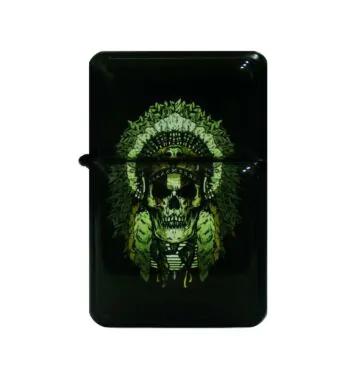 Isqueiro Clássico Indian Skull de frente tabacaria da mata