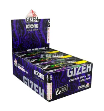 Caixa de Seda Gizeh Black Octopus King Size Slim + Tips de lado tabacaria da mata