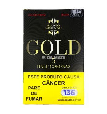 Petaca Charuto Alonso Menendez Gold Half Corona C/5un de frente tabacaria da mata