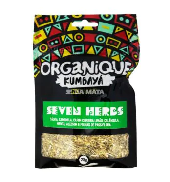 Organique Chá Kumbayá Seven Herbs 25g de frente tabacaria da mata